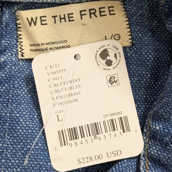 Free People We The Free Lantana Blue Denim Cropped Cotton Coveralls L - Picture 11 of 15